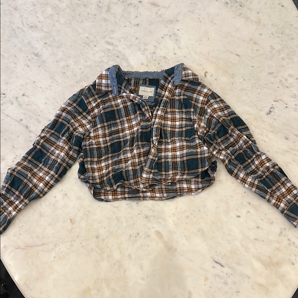 Plaid Button-Up Cropped Shirt